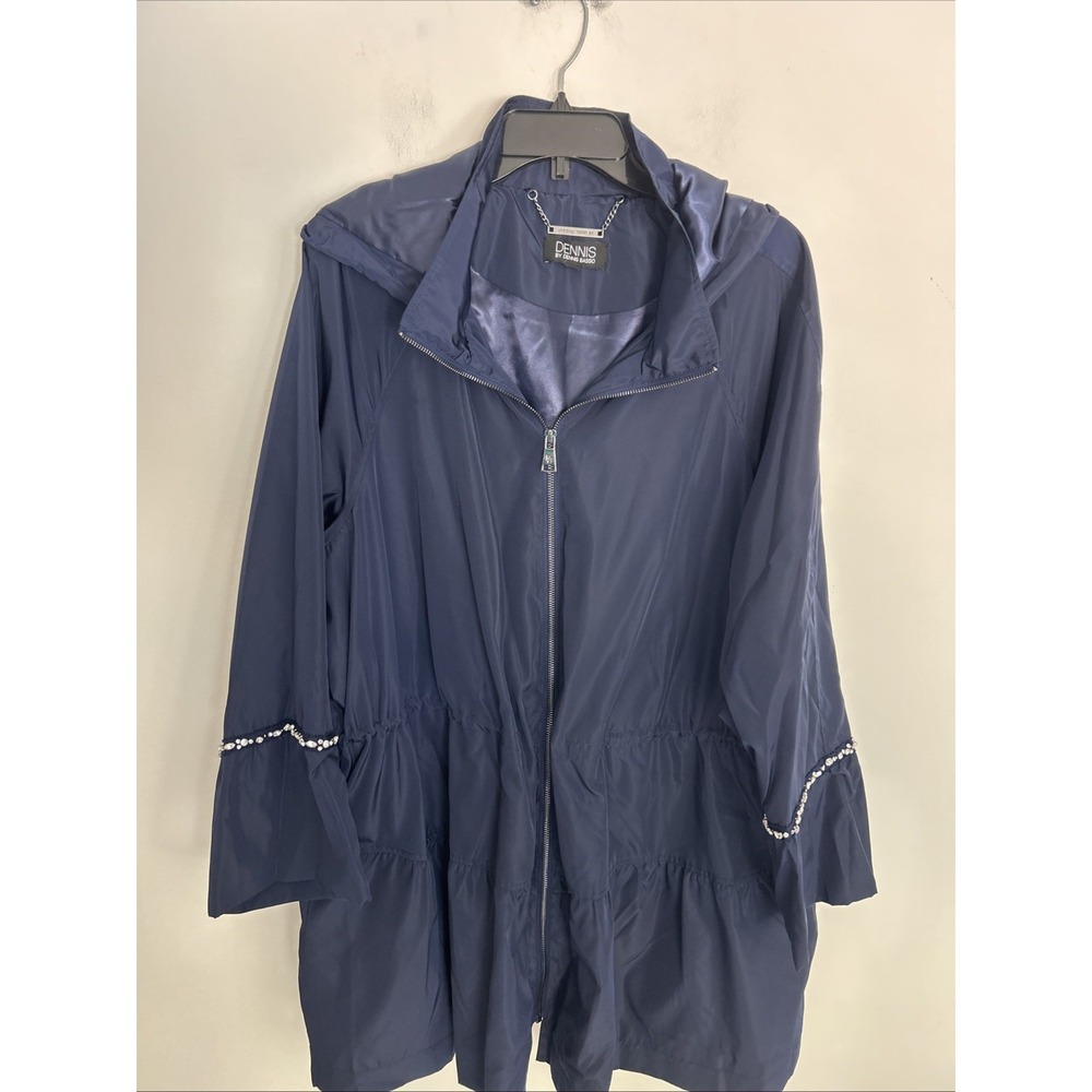 Denise By Denise Basso Size 2XL Long Sleeve Zip Up Hooded Raincoat Tiered Design
